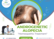 Hair thinning and receding hairline caused by Androgenetic Alopecia.